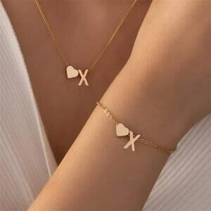 NWT personalized letter initial gold necklace and bracelet set LETTER X